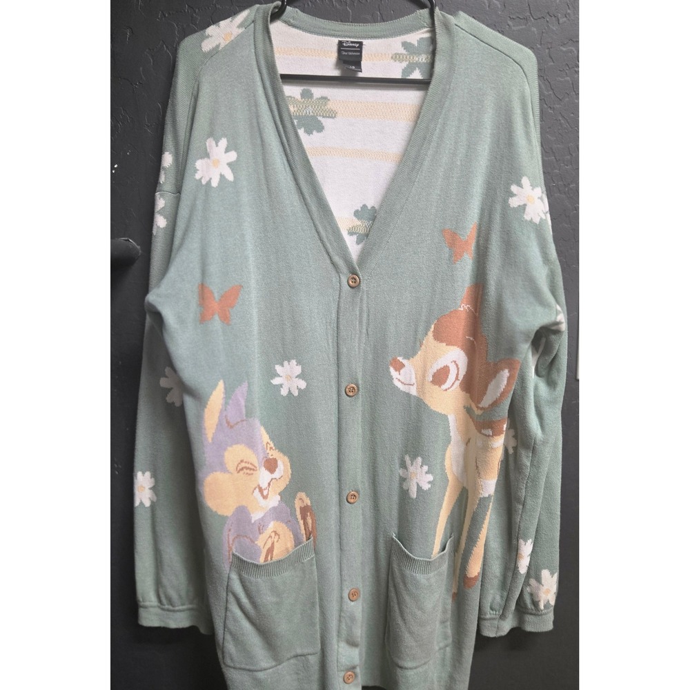 Disney Our Universe Bambi Thumper Daisy Cardigan Sweater Sage Green Size LG